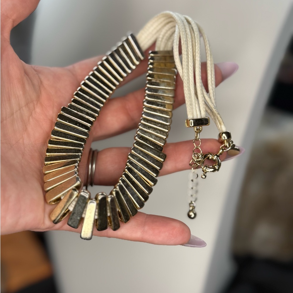 Loft brand Gold Tone Necklace with Cream Cord - Picture 3 of 3